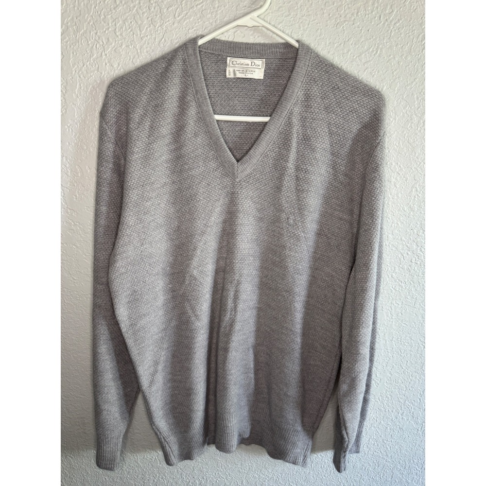 VINTAGE Christian Dior V Neck Sweater Mens Large Gray Excellent